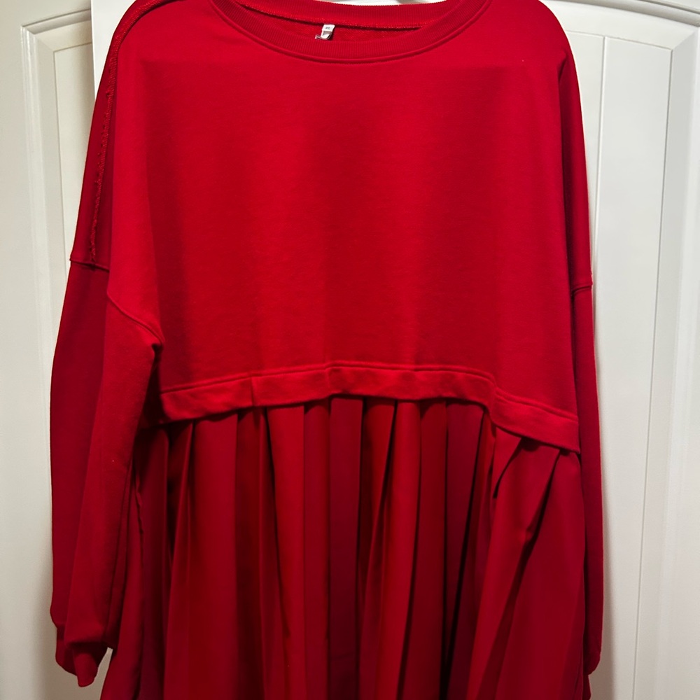 Red Comfy Dress Pleated Skirt